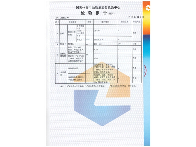 箱式籃球架檢測報告