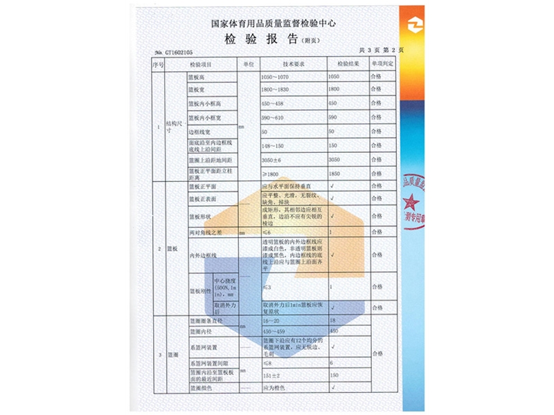 箱式籃球架檢測報告